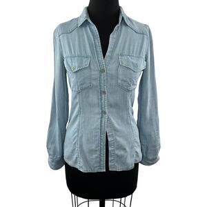 ANTHROPOLOGIE Cloth & Stone Chambray Long Sleeve Button Down Tencel Shirt XS